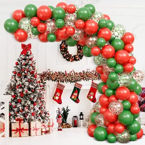 Classic Christmas balloon arch kit with red, green, and sequin balloons for holiday decor