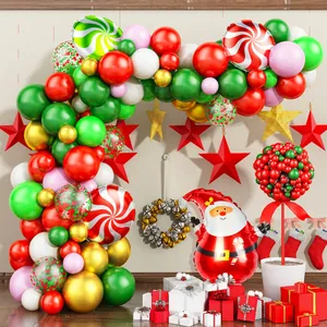Christmas Balloon Garland Arch Kit With Santa Claus Lollipop Foil Balloons Red Green White Gold Party Decorations