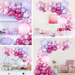 Arche de ballons rose et violet avec ballons étoile pour décoration de fête d'anniversaire
