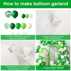 Detailed four-step guide for assembling a sage green balloon garland arch kit