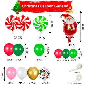 Christmas balloon arch kit with Santa foil balloon and candy cane stripes in red and white