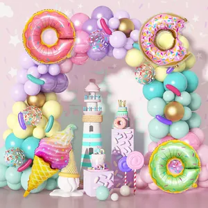 Macaron balloon arch kit with donut and ice cream foil balloons for birthday party decor