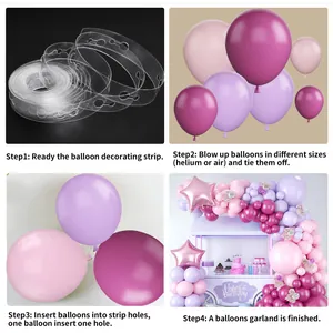 Détail des étapes de montage d'une arche de ballons avec étoiles or rose et macarons