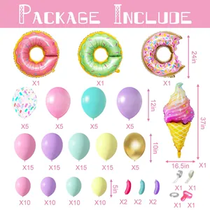 Donut and ice cream themed party balloon set including colorful latex and foil balloons