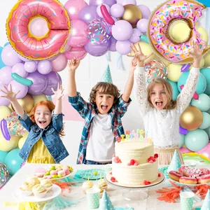 Pastel donut party balloon arch kit with pink and mint green latex balloons for girls birthday