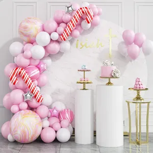 Kit d'Arche de Ballons de Noël en Marbre Rose Avec Ballons en Latex et Aluminium Forme de Sucre d'Orge Étoile pour Anniversaire Mariage Fête