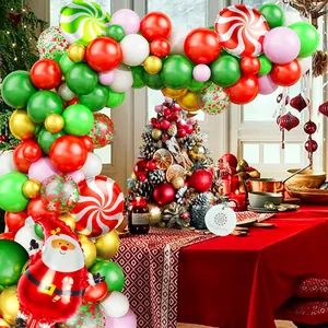 Christmas balloon arch kit with red green and gold latex balloons and Santa foil shape