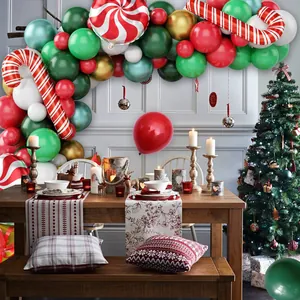 Arco de globos navideños con látex rojo verde dorado y globos de papel de bastón de caramelo