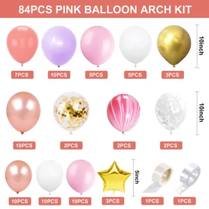 Liste détaillée du kit arche de ballons rose 84 pièces avec ballon étoile dorée