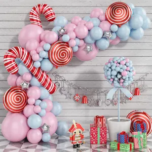 Christmas Balloon Arch Garland Kit Macaron Pink Blue Latex Balloons Red White Candy Cane Star Foil Balloons For Xmas Party Decoration