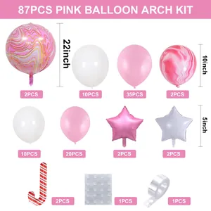 Kit arche de ballons de Noël rose 87 pièces avec sucettes et ballons marbrés