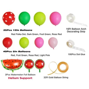 Kit arche de ballons pastèque avec ballons en latex et aluminium pour fête hawaïenne