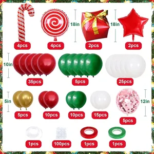 Christmas balloon garland kit with red green latex and candy foil balloons specifications