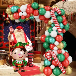 Christmas balloon arch kit with red green white latex and candy cane foil balloons for parties