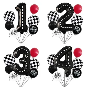 Rennauto Thema Geburtstag Ballon Set Mit Straßen Rennstrecke Nummer Folienballons Zielflagge Latex Ballons Für Jungen Party Deko