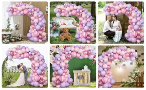 Detailed views of purple and pink balloon arch set for weddings and birthday parties