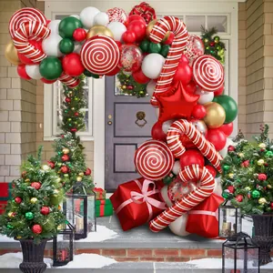 Christmas balloon arch kit with red candy canes, green and white latex balloons for party decor