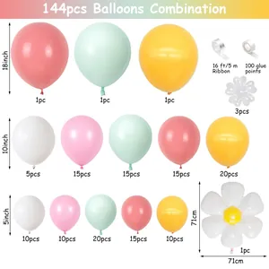 144pcs pastel macaron balloon garland kit with daisy foil balloon for wedding decor