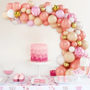 Purple and pink balloon arch kit with metallic gold stars for birthday party decoration