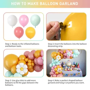 Step-by-step DIY guide for assembling Macaron daisy balloon garland with tools