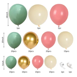 Sage green and vintage pink balloon arch kit with various sizes for forest wedding decor