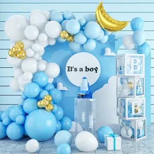 Σετ διακόσμησης baby shower για αγόρια με μπλε-χρυσά μπαλόνια και κουτιά BABY