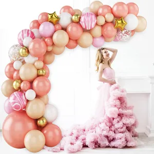 Pink and gold balloon arch kit with star foil balloons for girl's birthday decoration