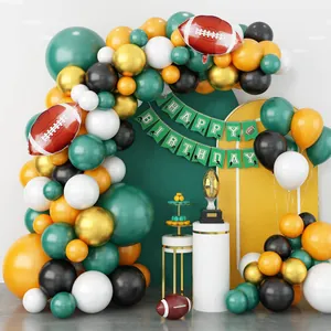 American Football Theme Birthday Party Balloon Arch Kit Rugby Foil Balloons For Super Bowl Sports Party Decorations Green Gold