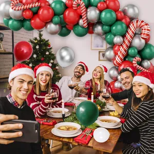 Arco de globos de Navidad con globos de látex rojo verde y bastones de caramelo de papel