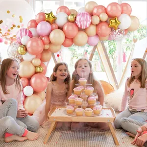 Purple pink balloon arch kit with gold stars and sequins for girls birthday party decor