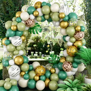 Kit arche de ballons thème animaux de forêt avec ballons vert sauge et dorés
