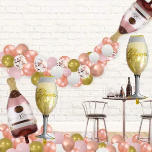 Globos de botella de champán de oro rosa y arco de globos para decoración de fiestas top