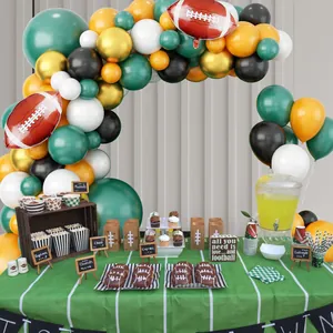 American football party decoration set with balloon arch, tablecloth and sport theme supplies