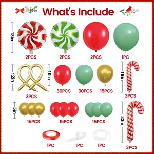 Detailed list of Christmas balloon set including candy canes and colorful latex balloons