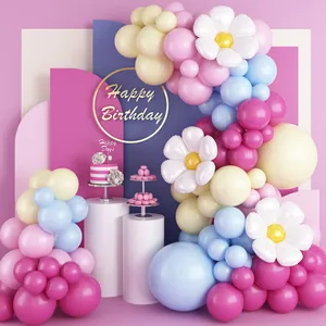 Macaron Rose Rot Blau Latex Ballons Gänseblümchen Folienballons Girlande Für Mädchen Geburtstag Party Outdoor Hintergrund Dekoration