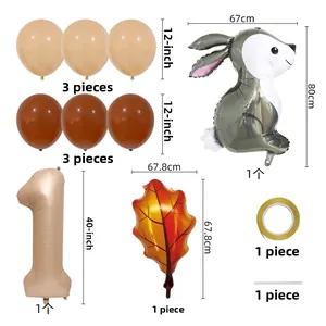 Detail list of forest bunny balloon set including numeric and maple leaf foil pieces