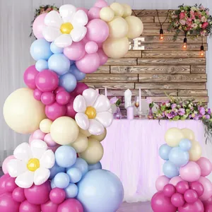 Gänseblümchen Ballon Girlande Kit mit rosa blauen und rosaroten Macaron Ballons für Partys