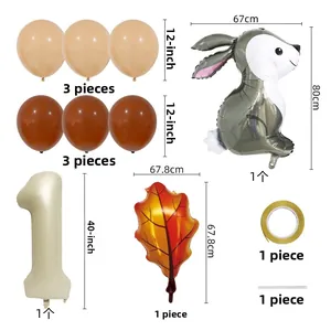 Detailed set of rabbit balloons with beige number one and maple leaf for first birthdays