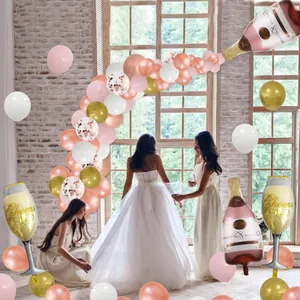 Kit de arco de globos champán oro rosa con confeti y globos de botella de papel