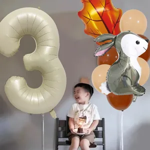 Forest animal theme 3rd birthday decoration set with cute rabbit and cream number balloons