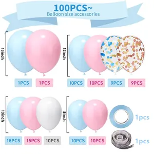 Détails du kit de guirlande de 100 ballons rose et bleu avec diverses tailles et outils