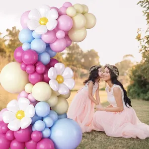 Gänseblümchen Ballonbogen Set mit Macaron Rosa und Blau für Geburtstagsfeiern im Freien