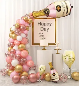 Kit de Arco de Globos Botella de Champaña Copa de Vino Oro Rosa Blanco Globos de Látex Metálico Con Cadena de Globos Puntos de Pegamento para Boda Cumpleaños Fiesta Decoración