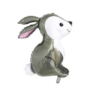 Detailed view of an adorable rabbit aluminum foil balloon for birthday party decorations