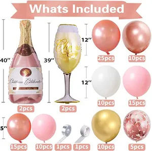Kit de arco de globos champán oro rosa con botellas y copas para decoración de fiesta