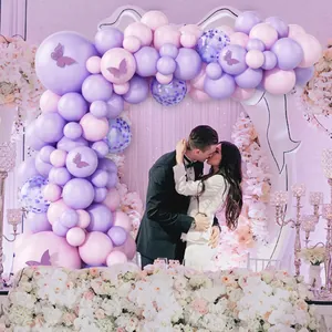 Lavender and macaron purple balloon arch kit with butterfly stickers for wedding decor