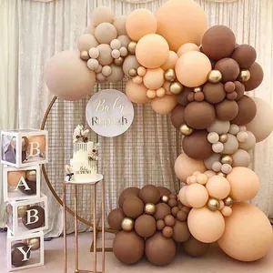 Balloon arch kit with coffee, sand, and gold balloons for baby shower party decoration
