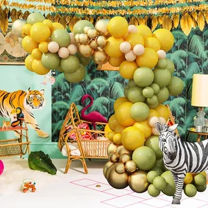 Kit arco palloncini giungla con palloncini verde salvia, oro e beige per festa di compleanno