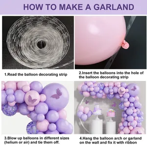 Step-by-step DIY guide for purple lavender balloon garland kit with butterfly stickers
