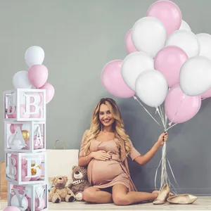 Σετ διακόσμησης Baby Shower με 4 διάφανα κουτιά BABY και ροζ λευκά μπαλόνια